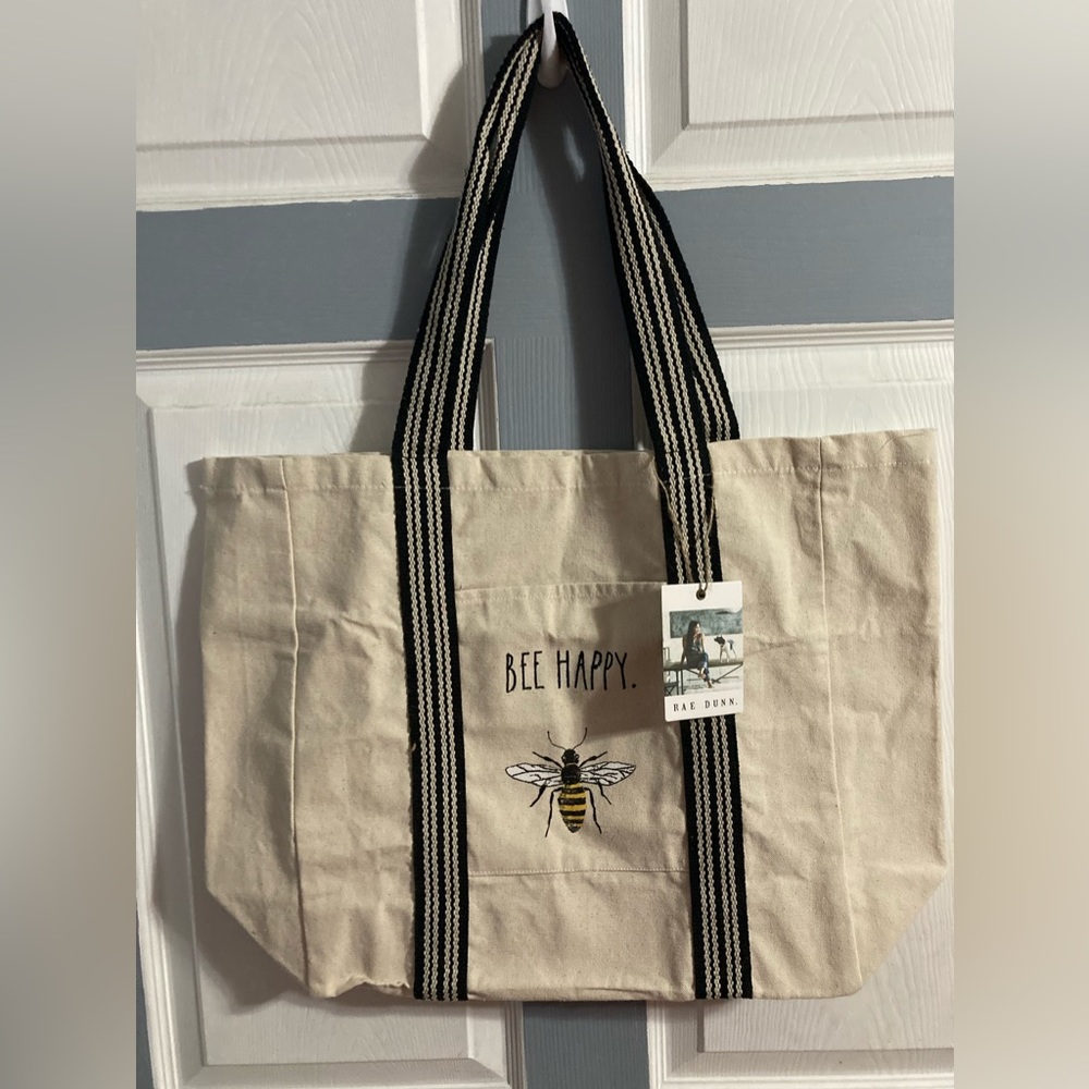 Rae Dunn Canvas Tote Bee 🐝 Happy NWT